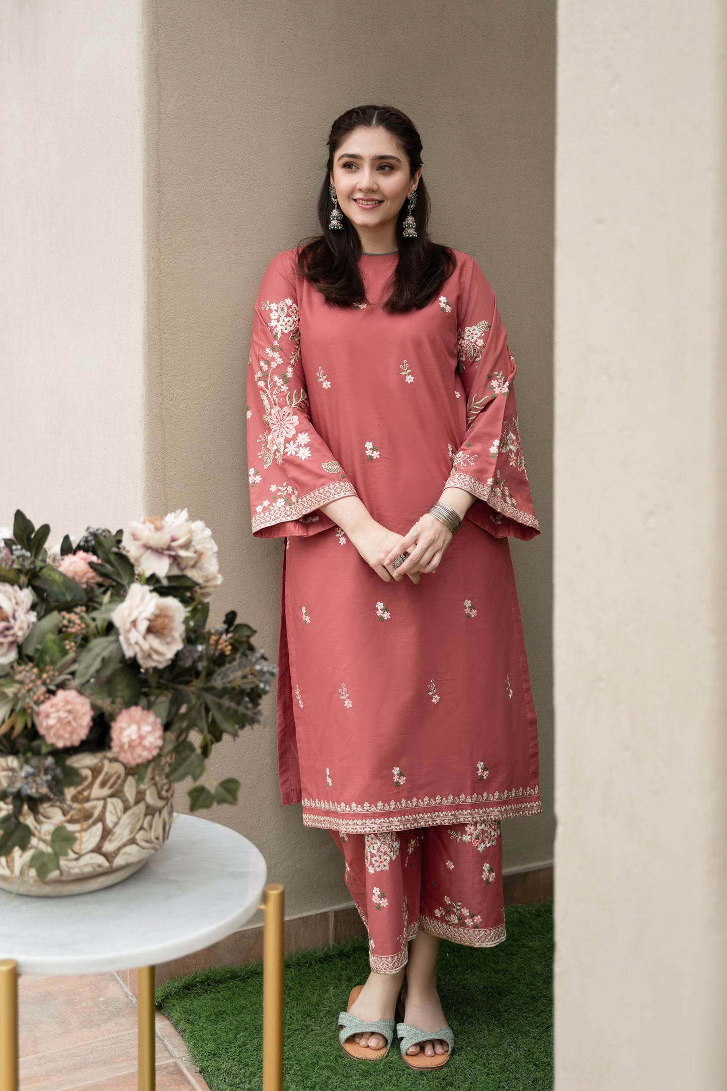 Unstitched Embroidered Brownish-red color 2 Pc