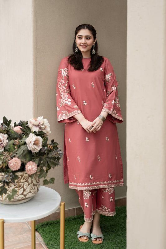 Unstitched Embroidered Brownish-red color 2 Pc