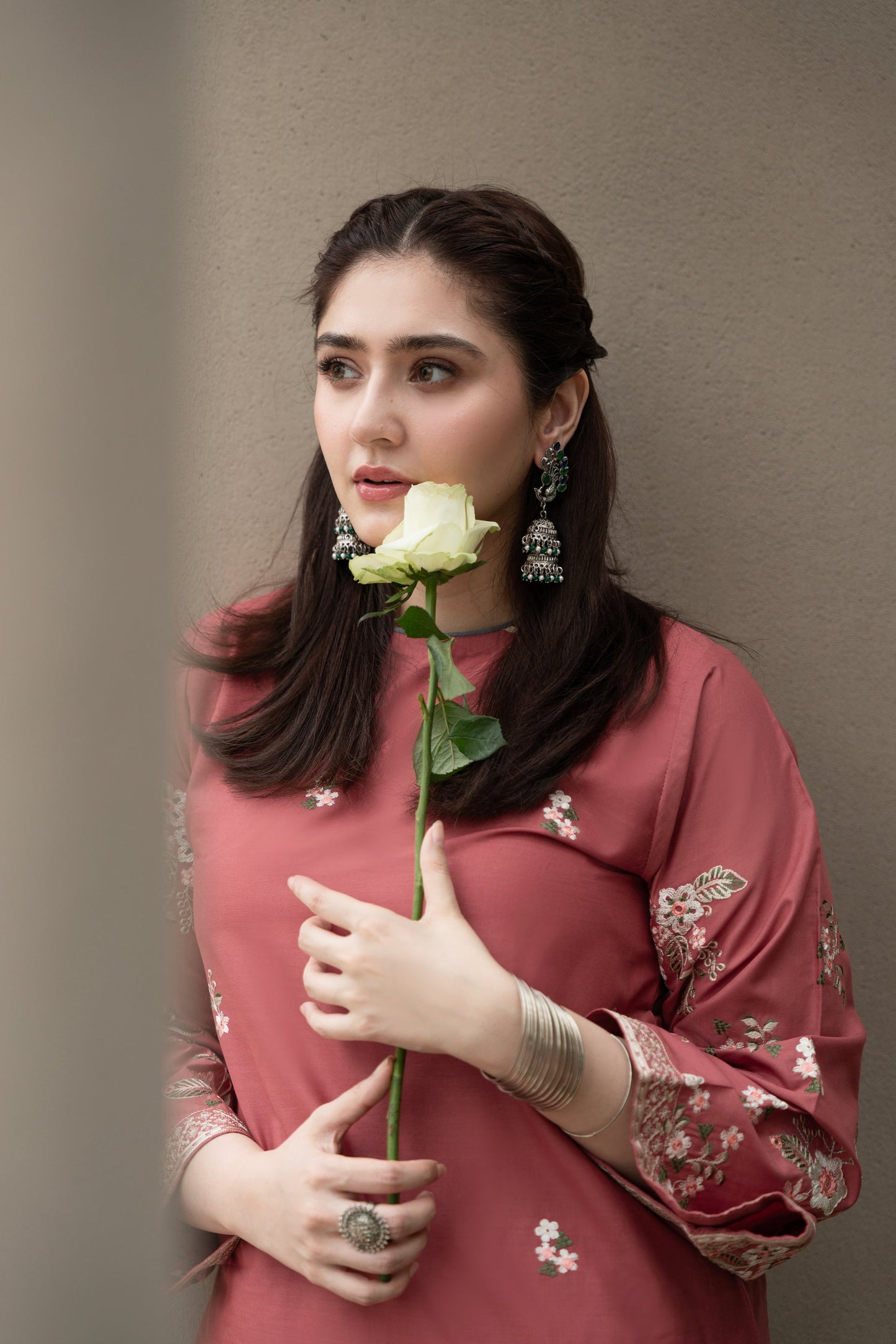 Unstitched Embroidered Brownish-red color 2 Pc
