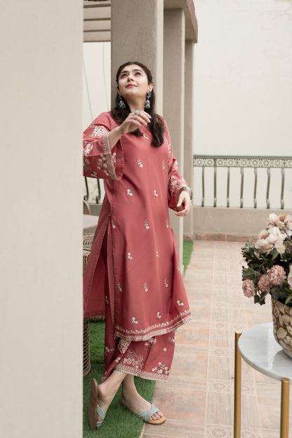 Unstitched Embroidered Brownish-red color 2 Pc