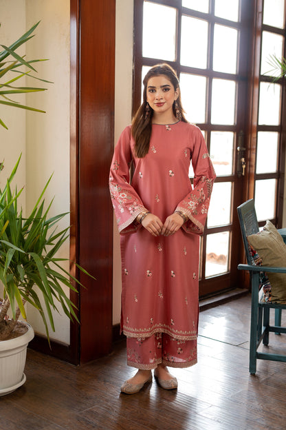 Unstitched Embroidered Brownish-red color 2 Pc