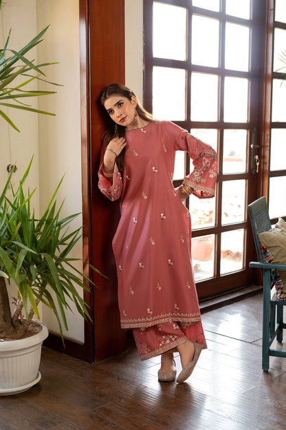 Unstitched Embroidered Brownish-red color 2 Pc