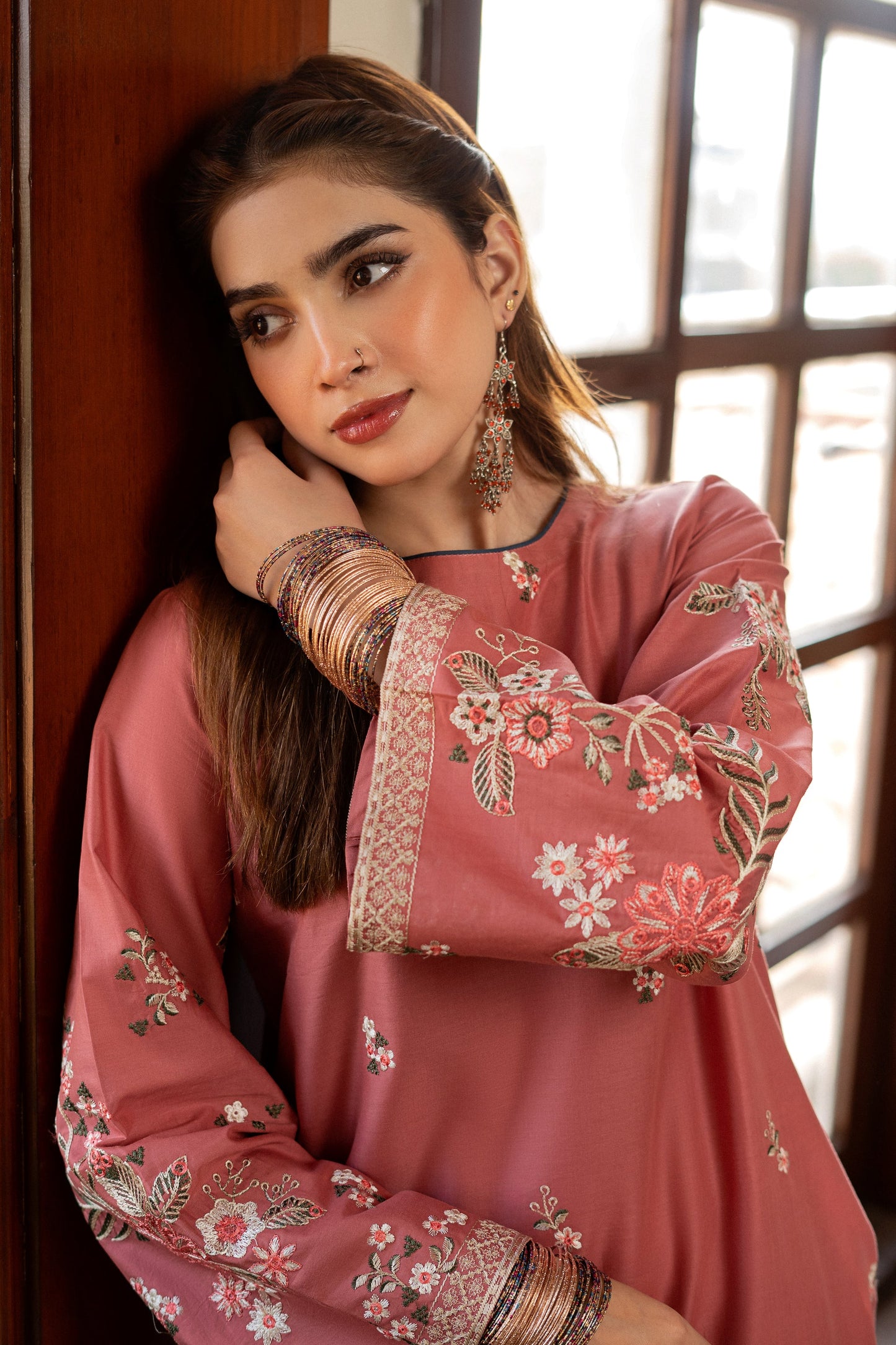 Unstitched Embroidered Brownish-red color 2 Pc