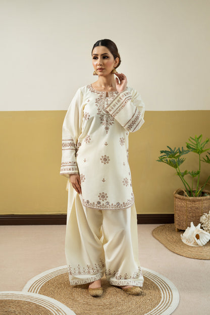 Unstitched Embroidered Ivory 2 Pc