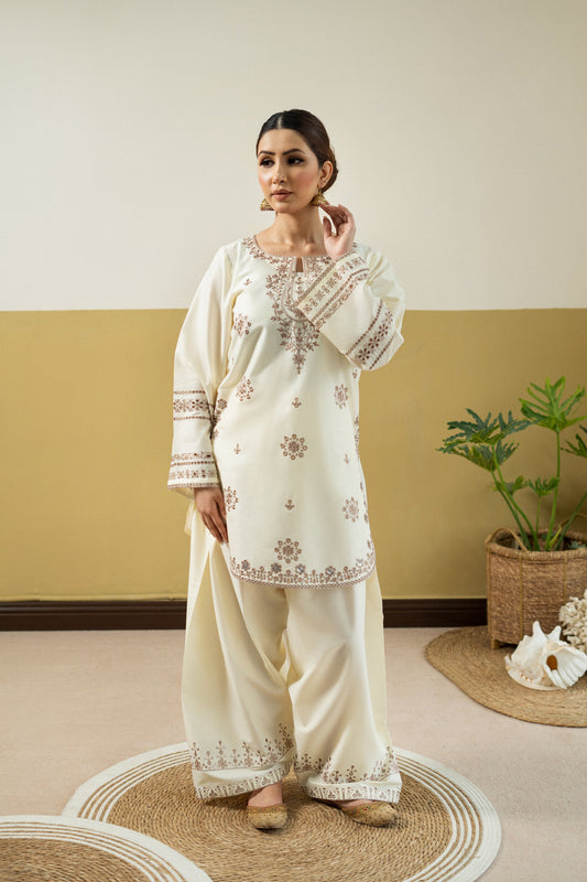 Unstitched Embroidered Ivory 2 Pc
