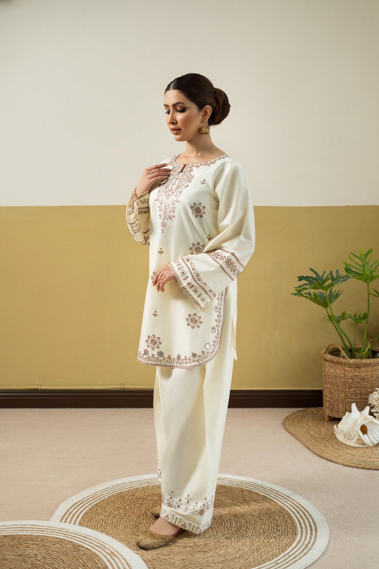 Unstitched Embroidered Ivory 2 Pc