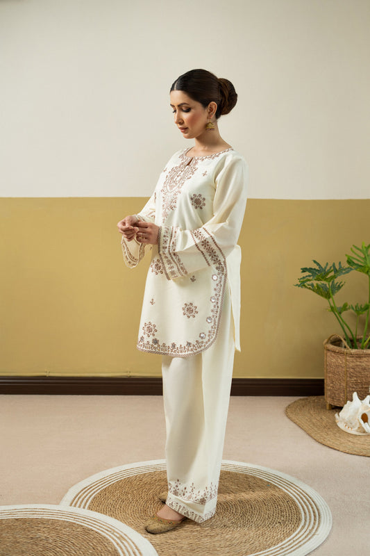 Unstitched Embroidered Ivory 2 Pc