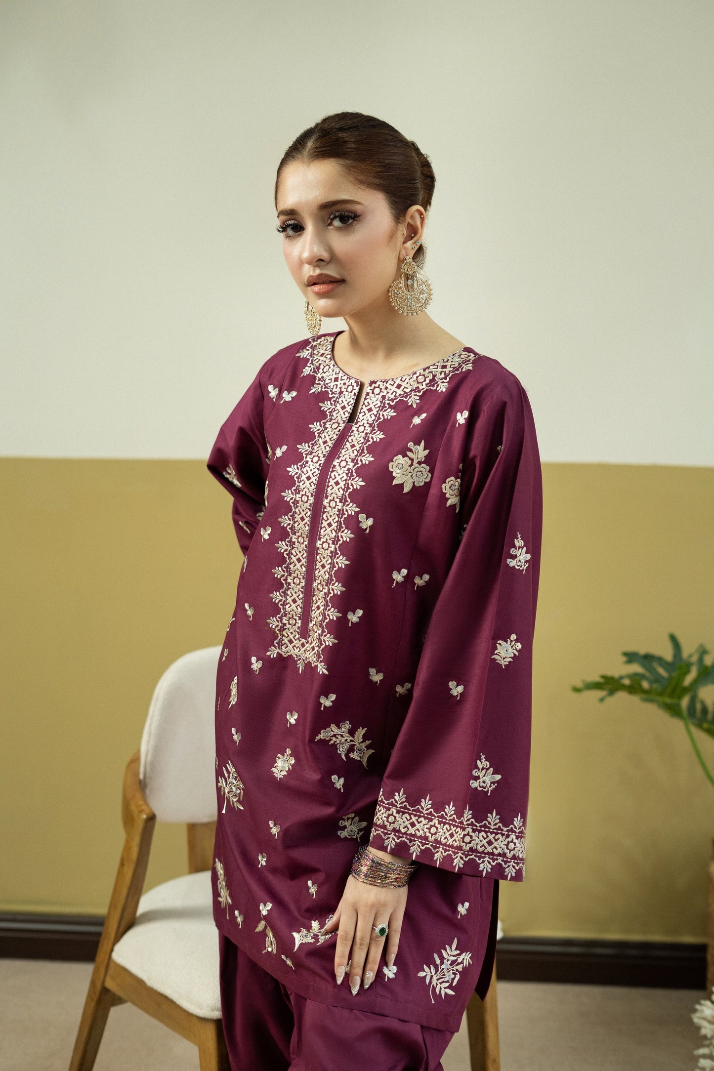 Unstitched Embroidered Reddish Purple 2 Pc