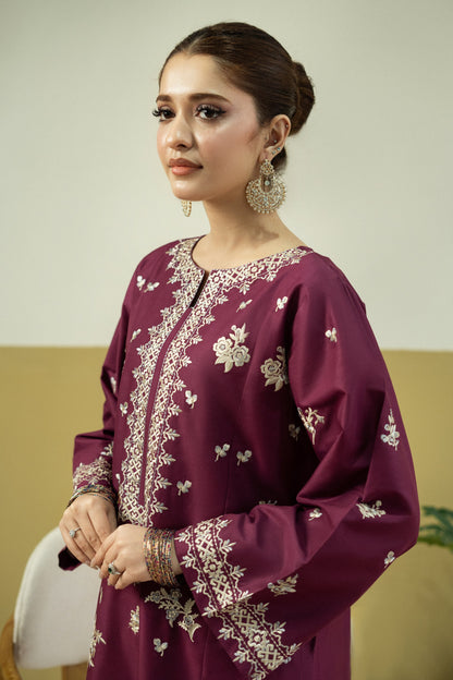 Unstitched Embroidered Reddish Purple 2 Pc