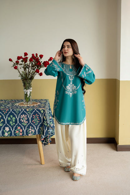 Unstitched Embroidered Green 2 Pc