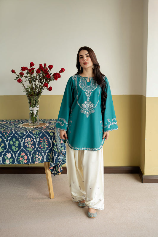Unstitched Embroidered Green 2 Pc