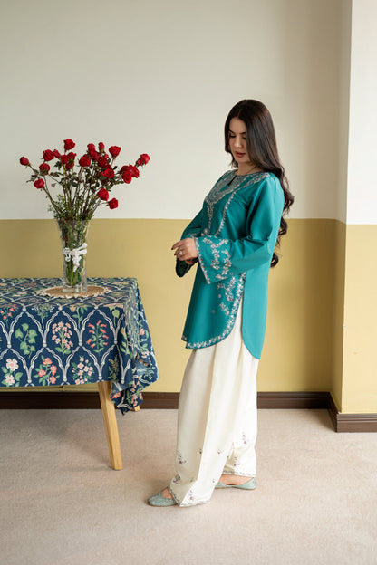 Unstitched Embroidered Green 2 Pc