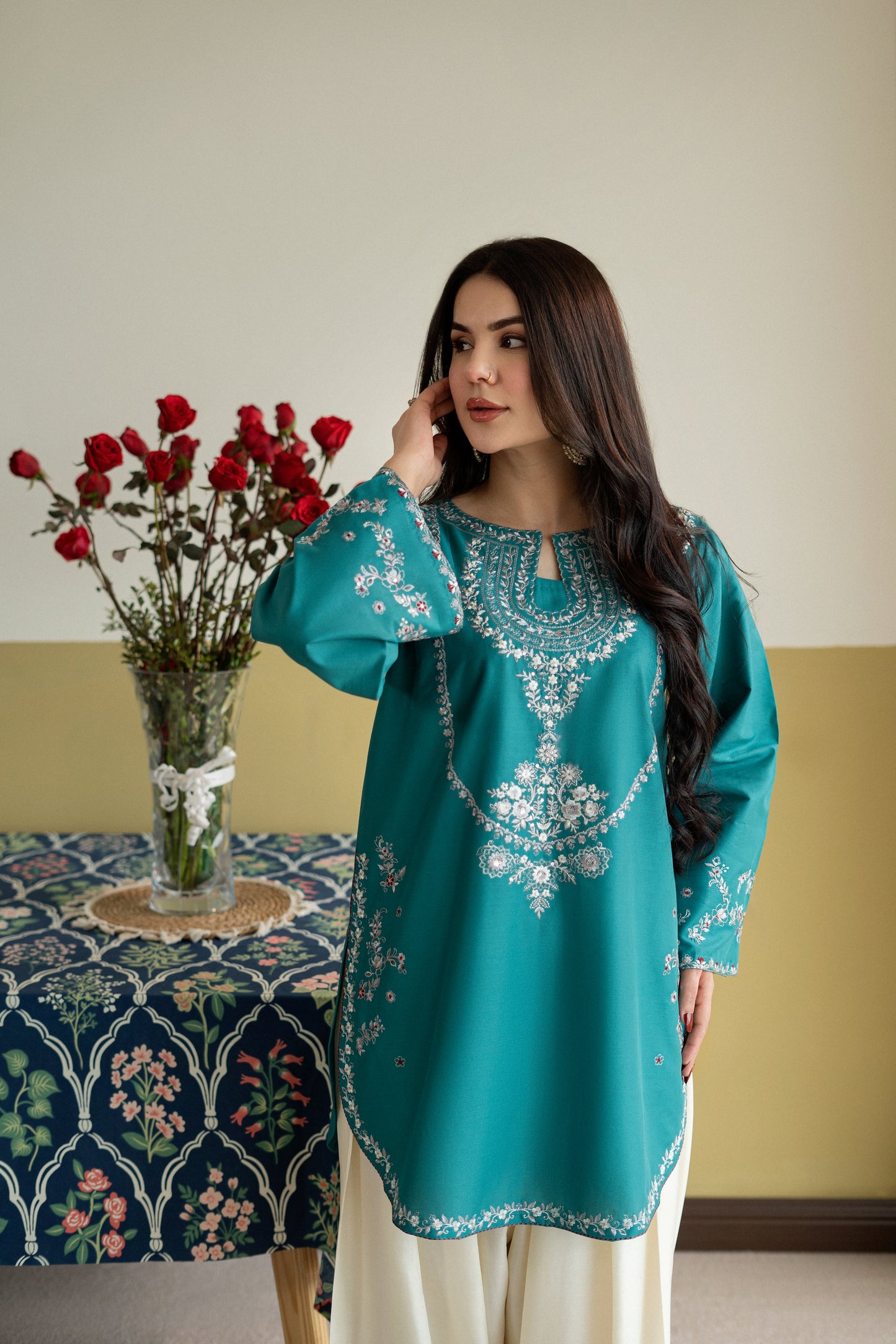 Unstitched Embroidered Green 2 Pc