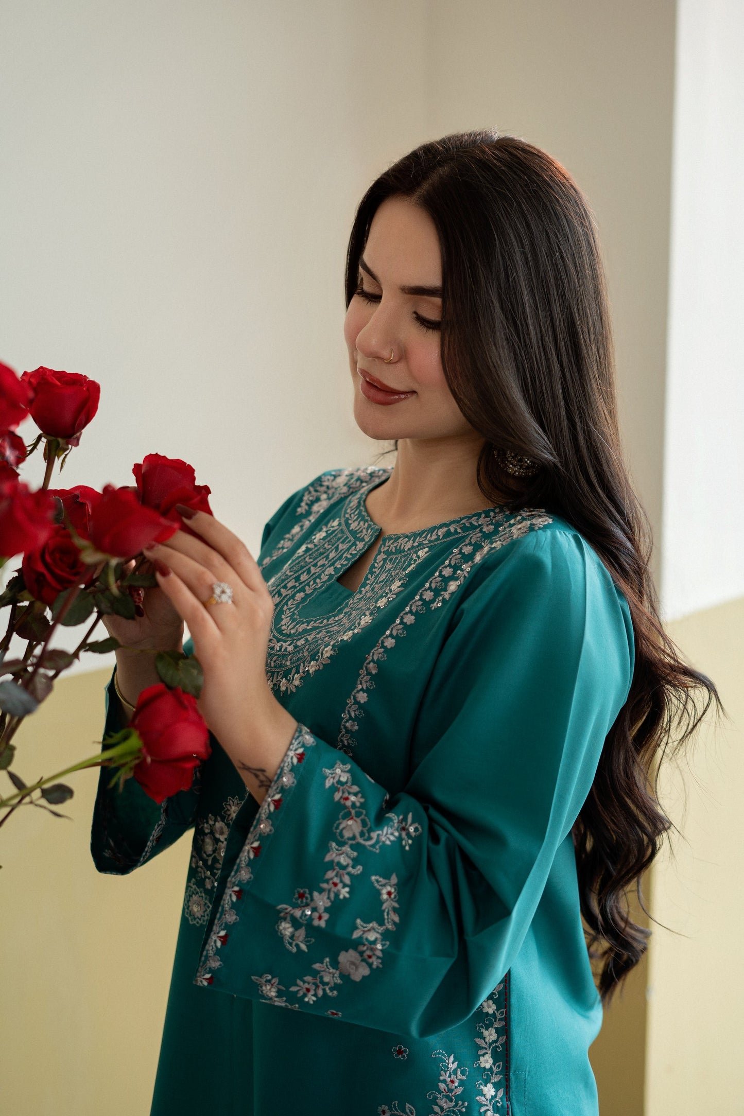 Unstitched Embroidered Green 2 Pc