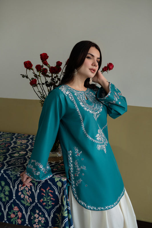 Unstitched Embroidered Green 2 Pc