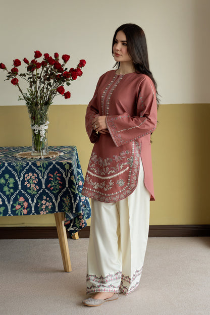 Unstitched Embroidered Light-red color 2 Pc
