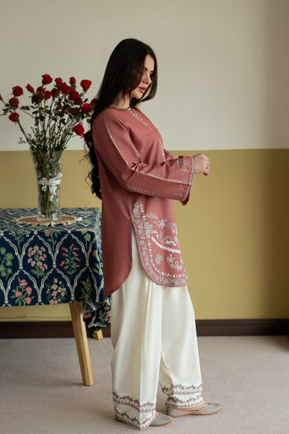 Unstitched Embroidered Light-red color 2 Pc