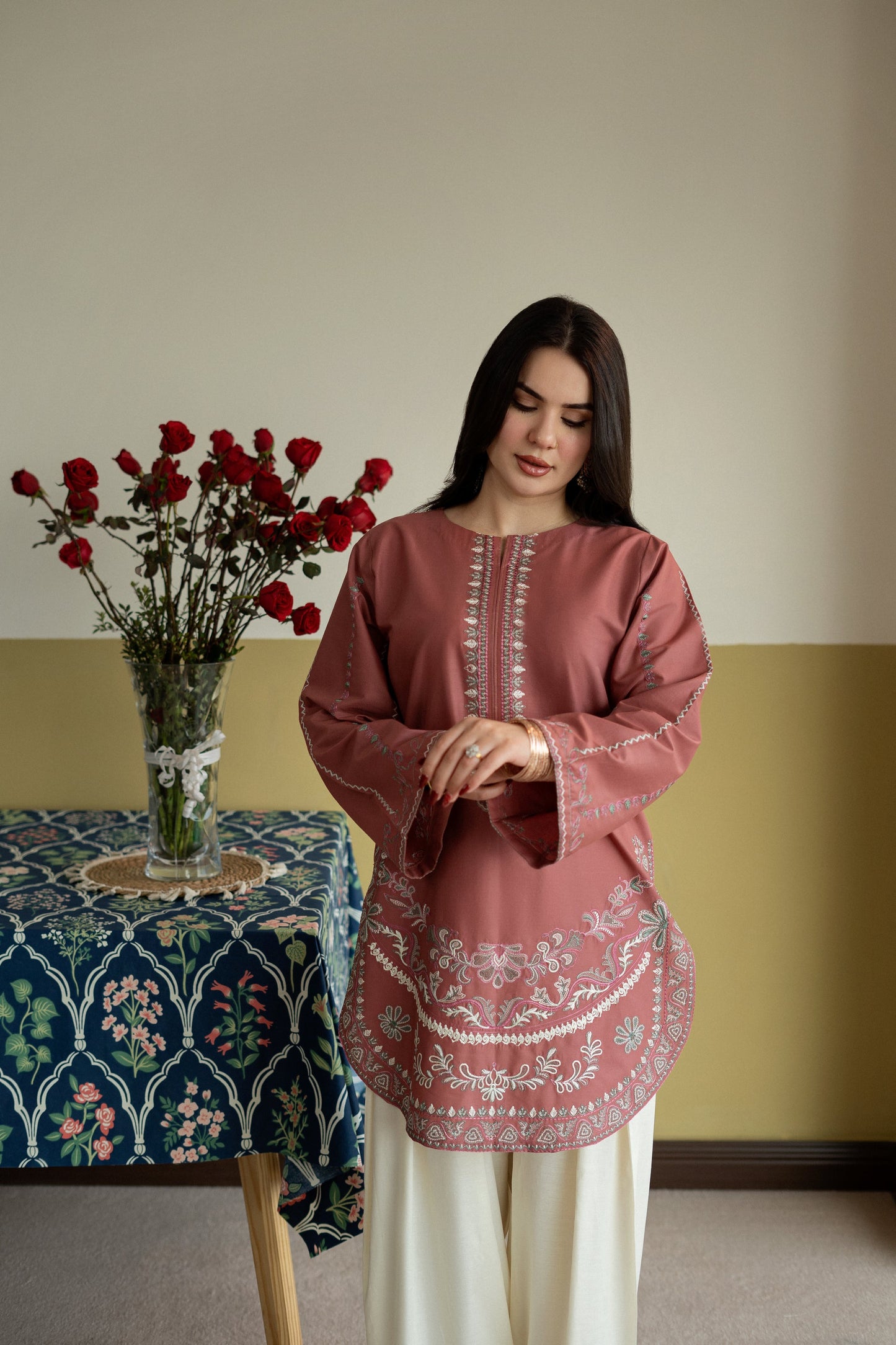 Unstitched Embroidered Light-red color 2 Pc