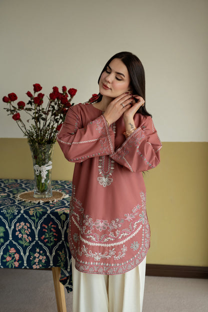 Unstitched Embroidered Light-red color 2 Pc