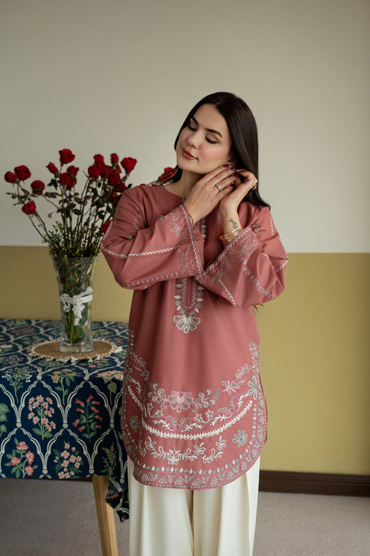 Unstitched Embroidered Light-red color 2 Pc