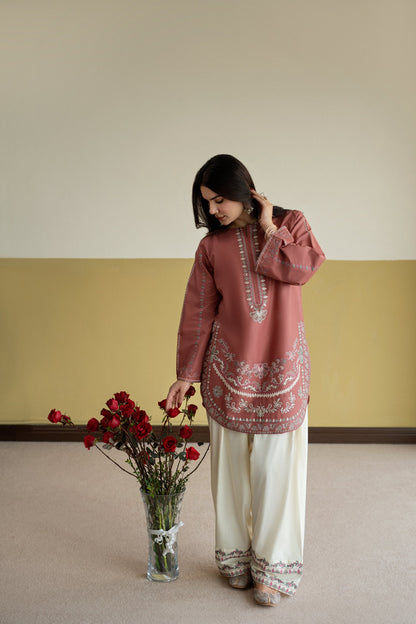 Unstitched Embroidered Light-red color 2 Pc
