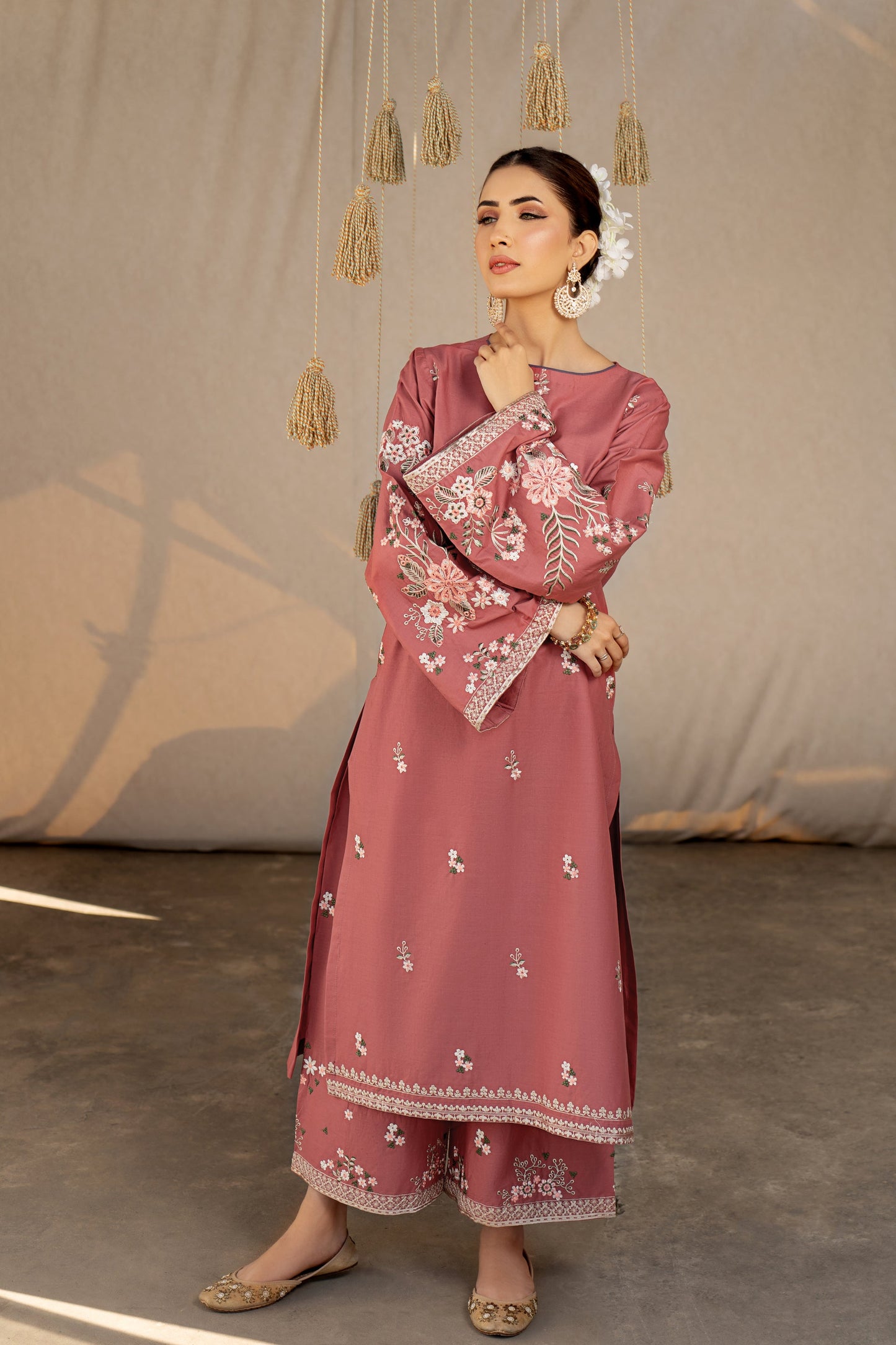 Unstitched Embroidered Brownish-red color 2 Pc