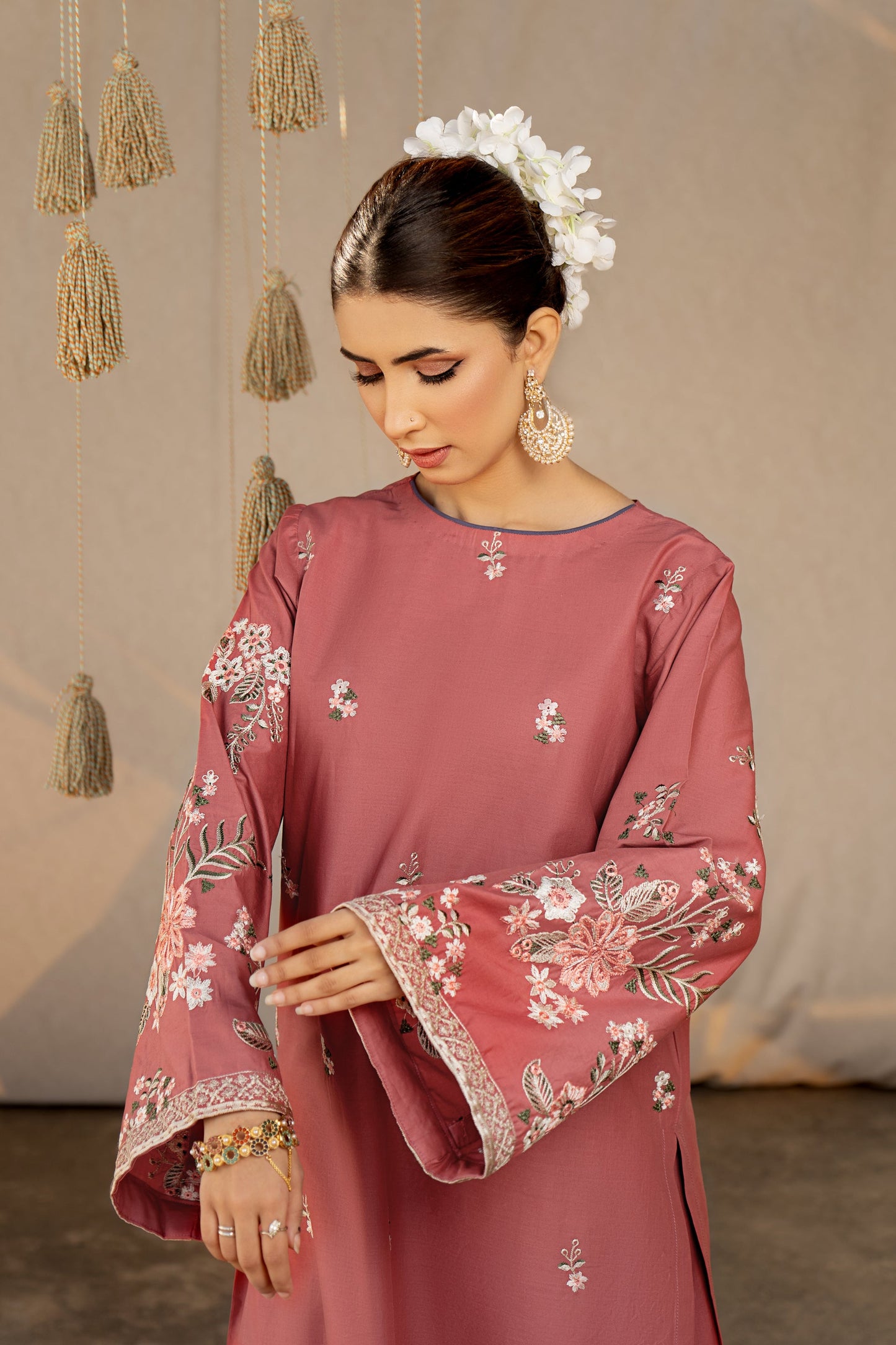 Unstitched Embroidered Brownish-red color 2 Pc