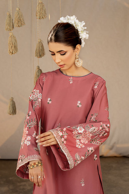 Unstitched Embroidered Brownish-red color 2 Pc