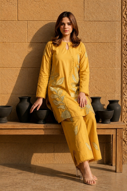 Unstitched Embroidered Mustard Yellow