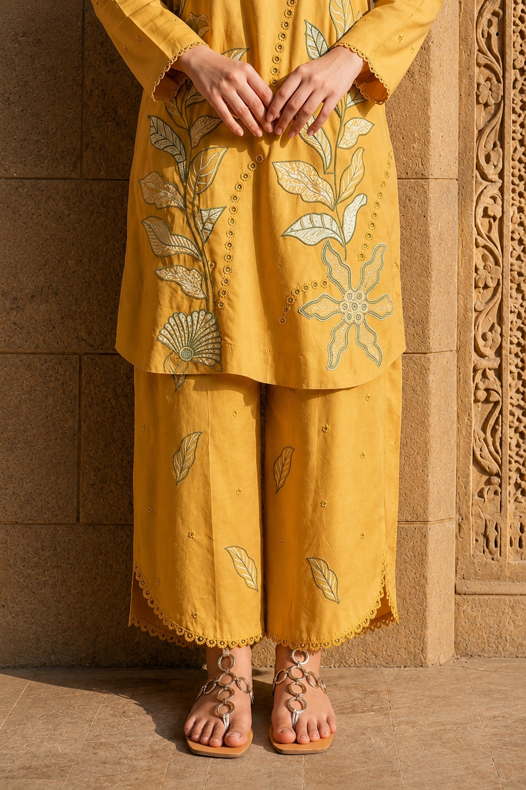 Unstitched Embroidered Mustard Yellow