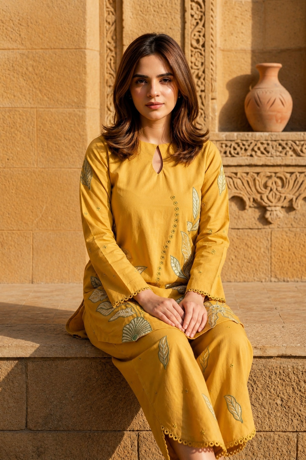 Unstitched Embroidered Mustard Yellow
