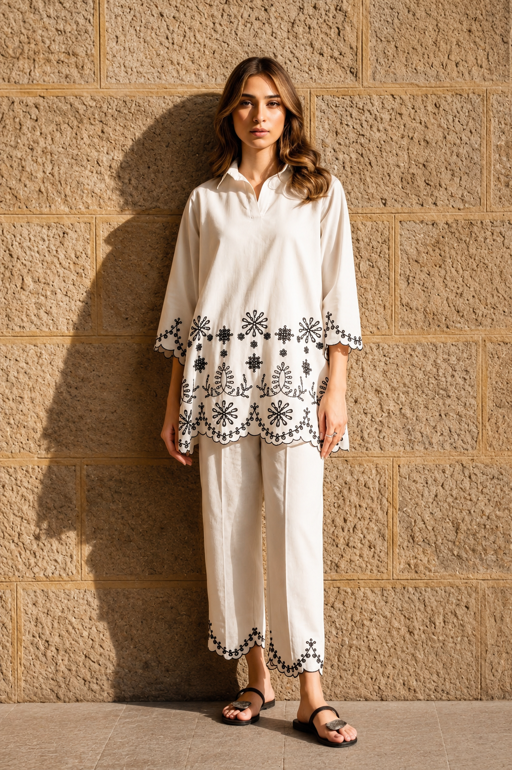 Unstitched Embroidered Off White