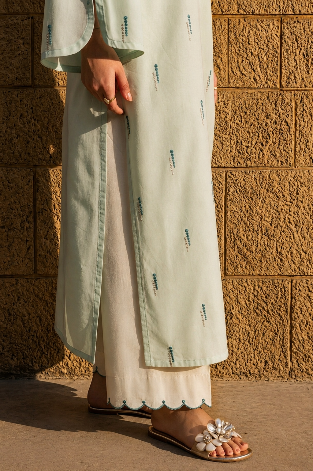 Unstitched Embroidered Light Green