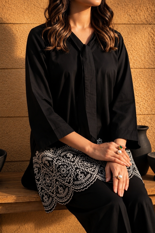 Unstitched Embroidered Black