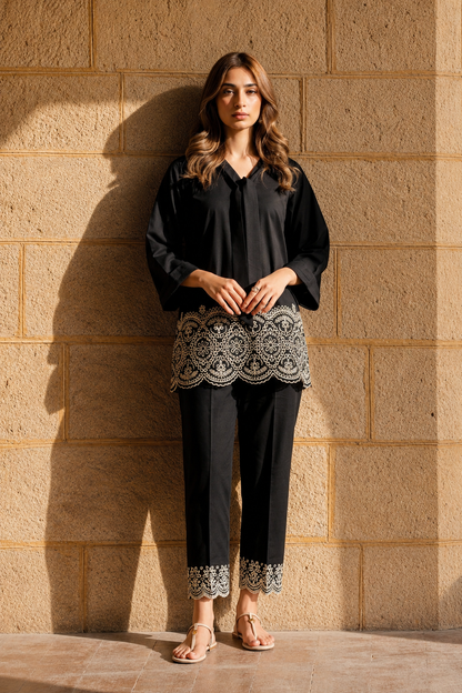 Unstitched Embroidered Black