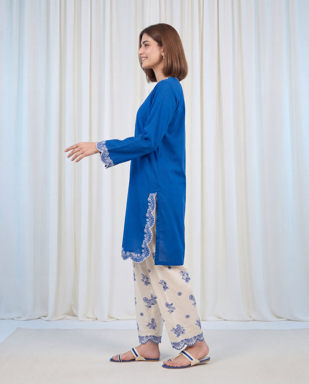 Unstitched Embroidered Royal Blue 2 Pc