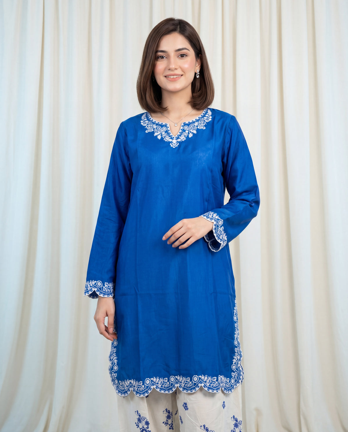 Unstitched Embroidered Royal Blue 2 Pc