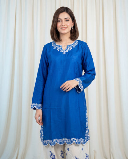 Unstitched Embroidered Royal Blue 2 Pc