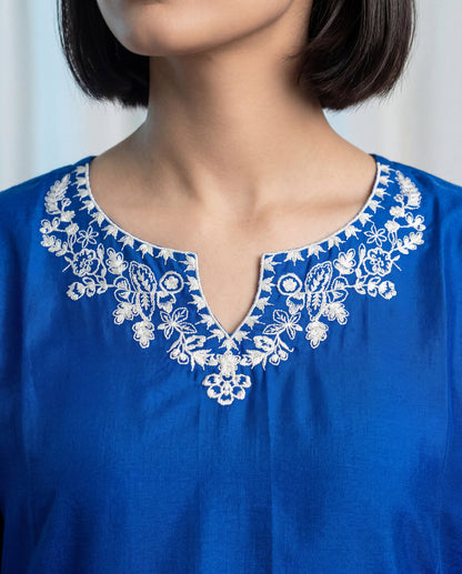 Unstitched Embroidered Royal Blue 2 Pc