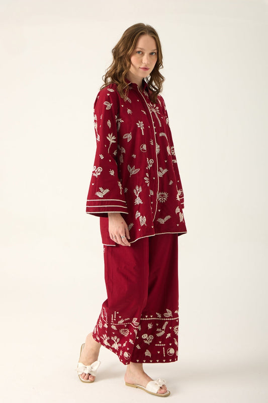 Unstitched Embroidered Red 2 Pc