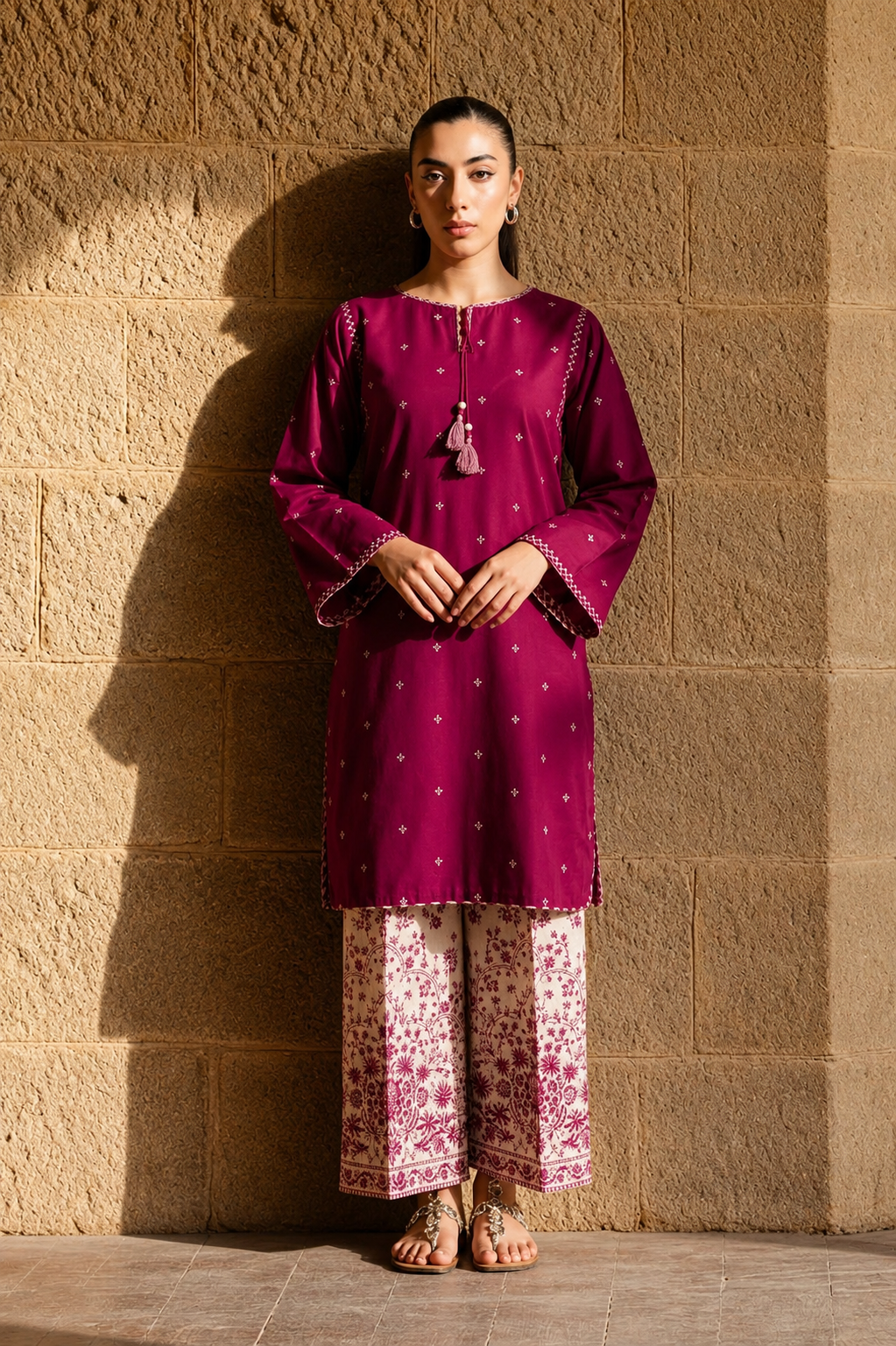 Unstitched Embroidered Magenta