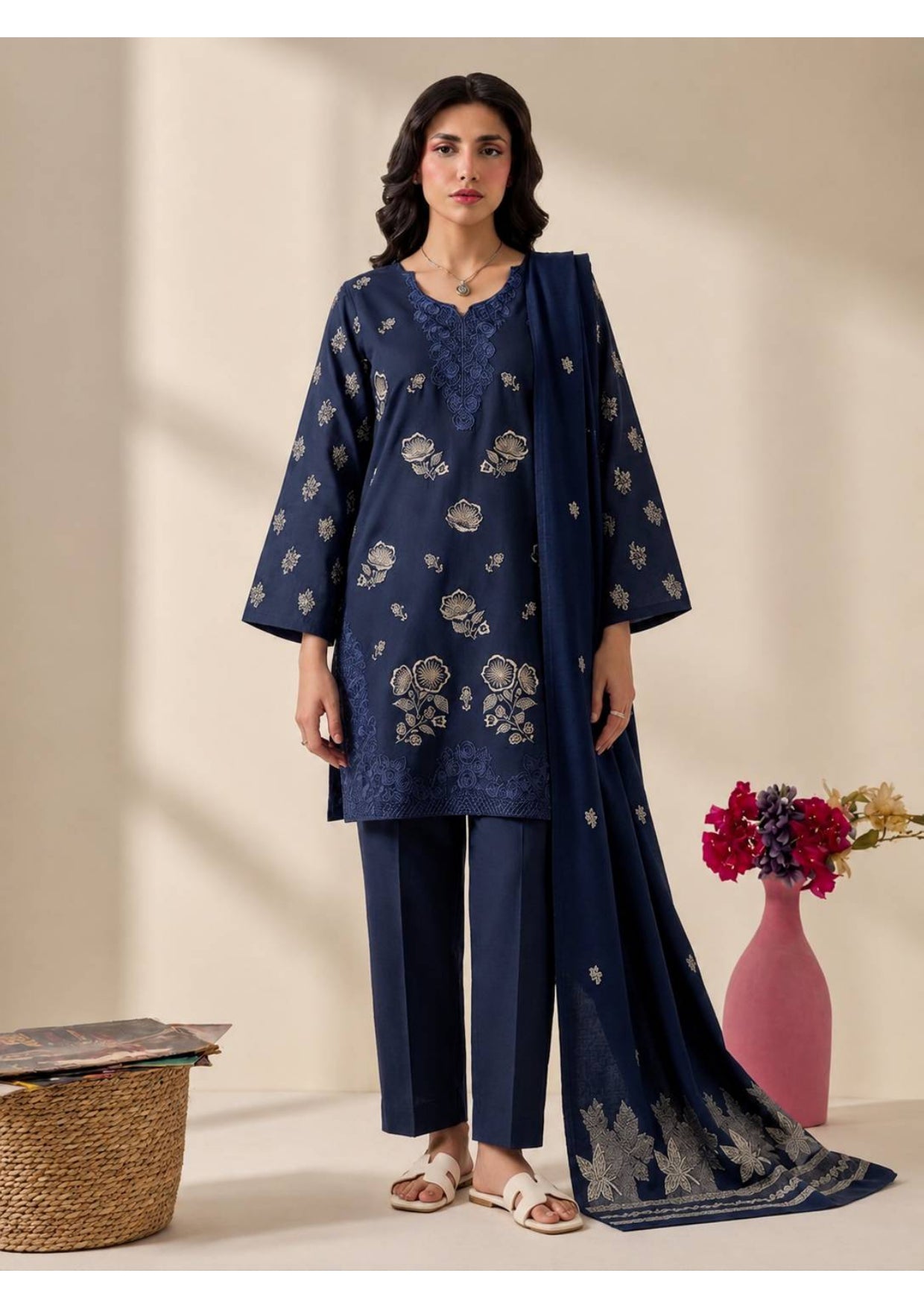 Blue Embroidered 3 Piece