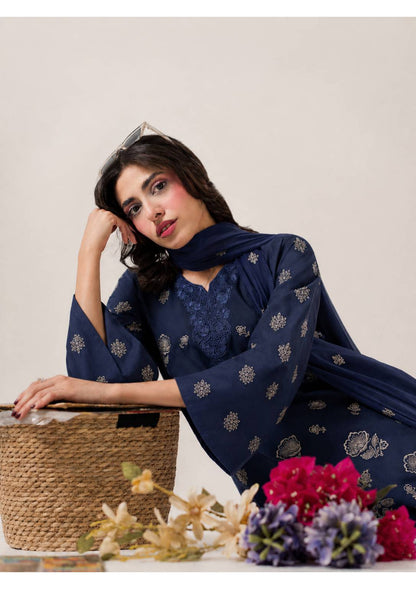 Blue Embroidered 3 Piece