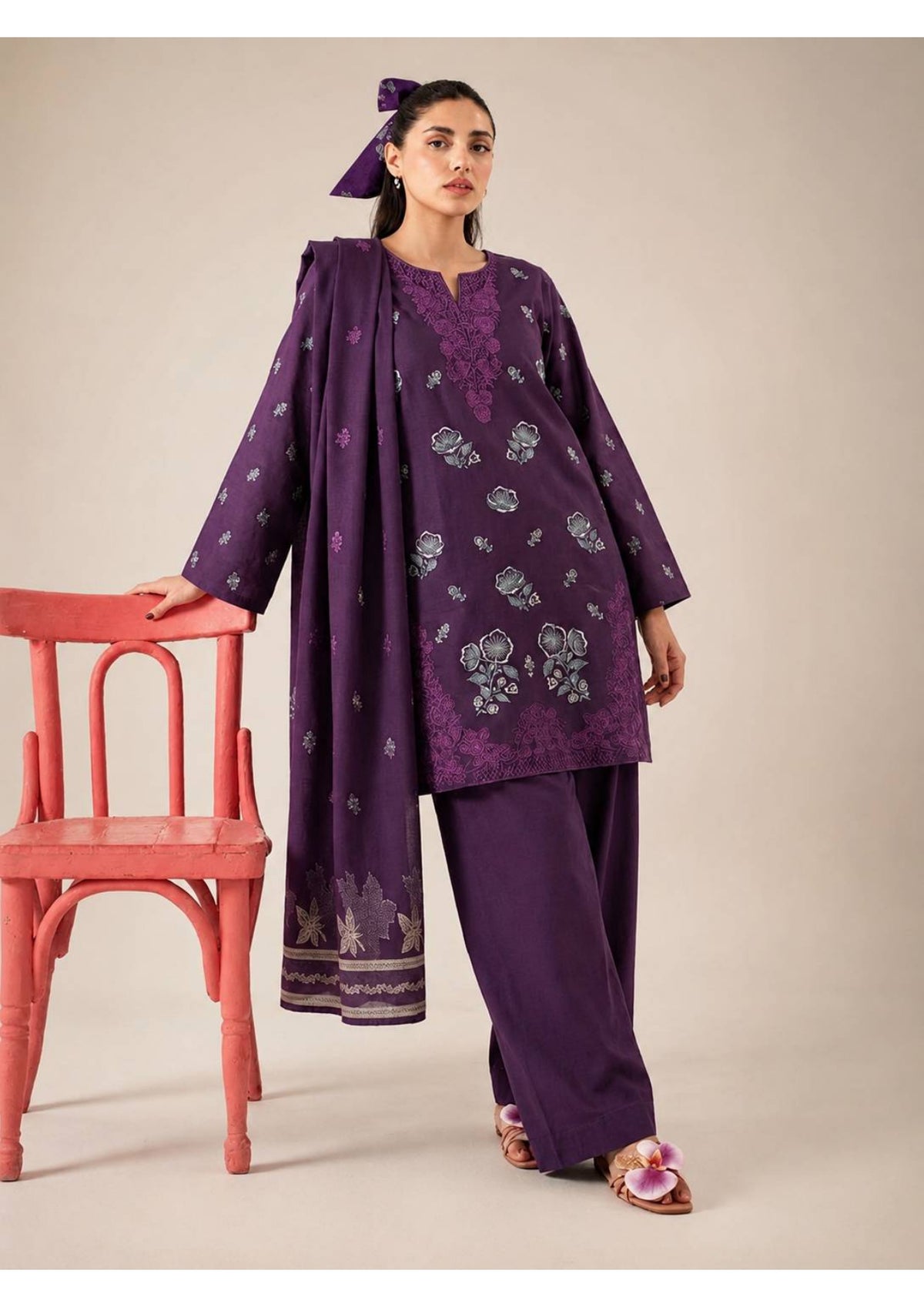 Purple Embroidered 3 Piece