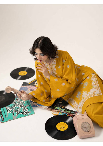 Yellow Embroidered 3 Piece
