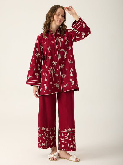 Unstitched Embroidered Red 2 Pc