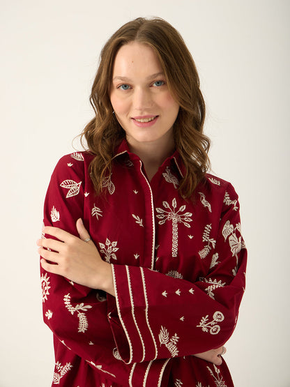 Unstitched Embroidered Red 2 Pc