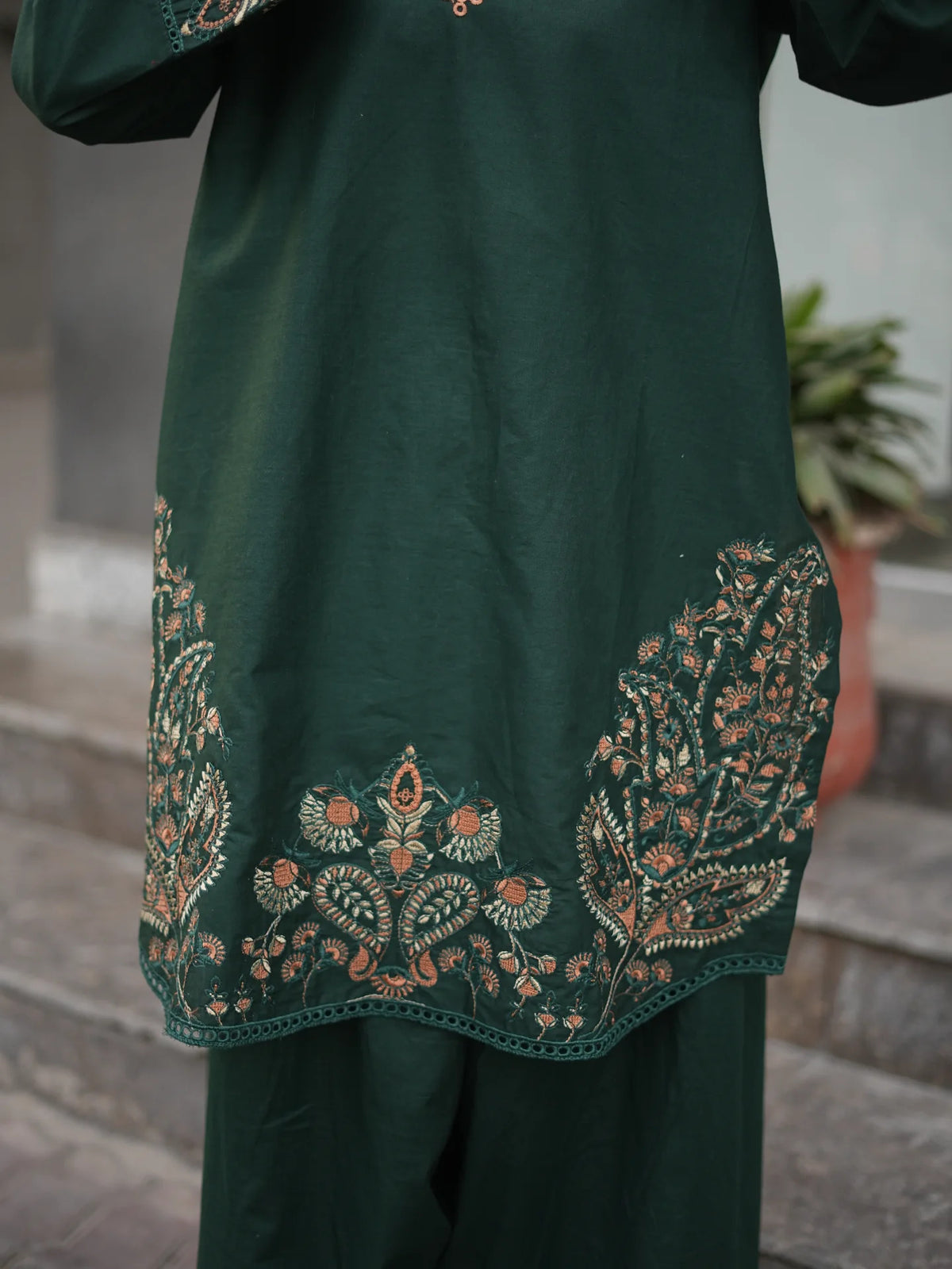 Unstitched Embroidered Forest Green 2 Pc