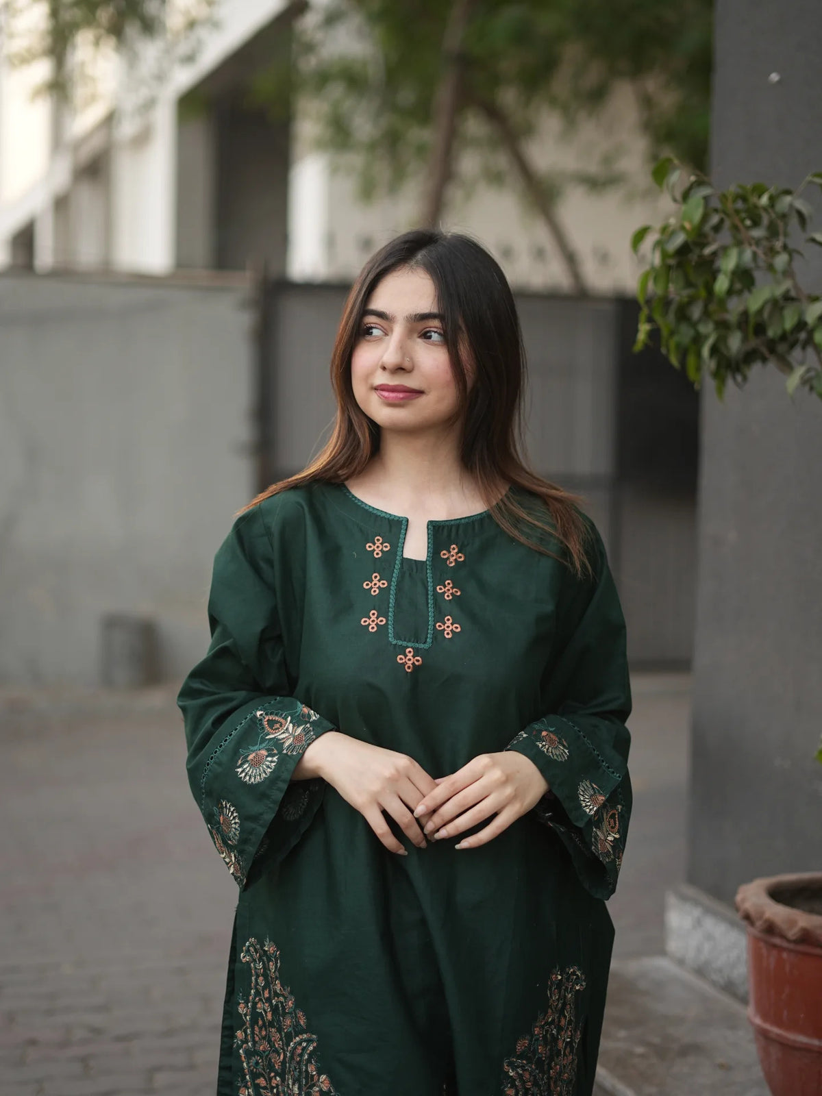 Unstitched Embroidered Forest Green 2 Pc