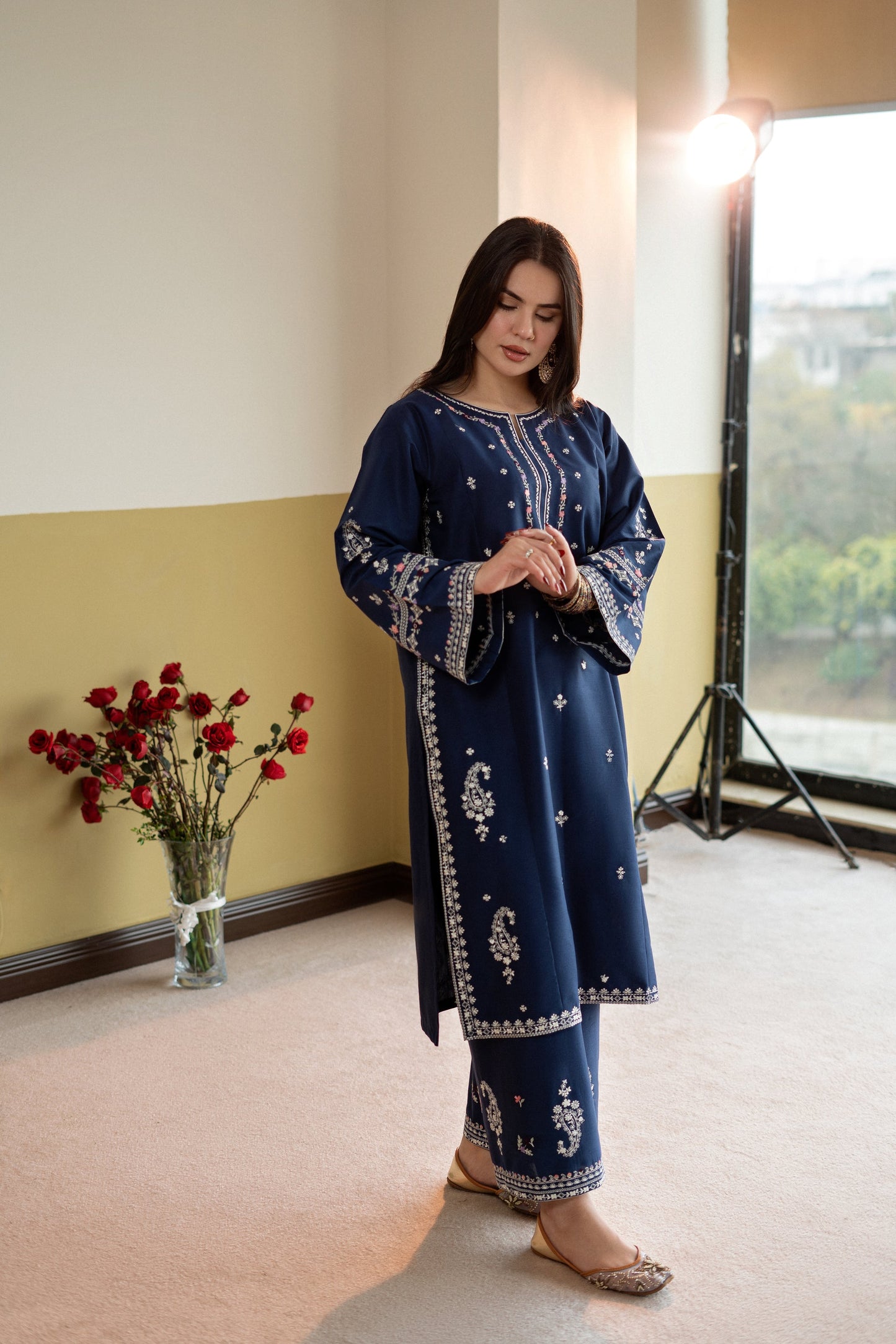 Unstitched Embroidered Blue 2 Pc